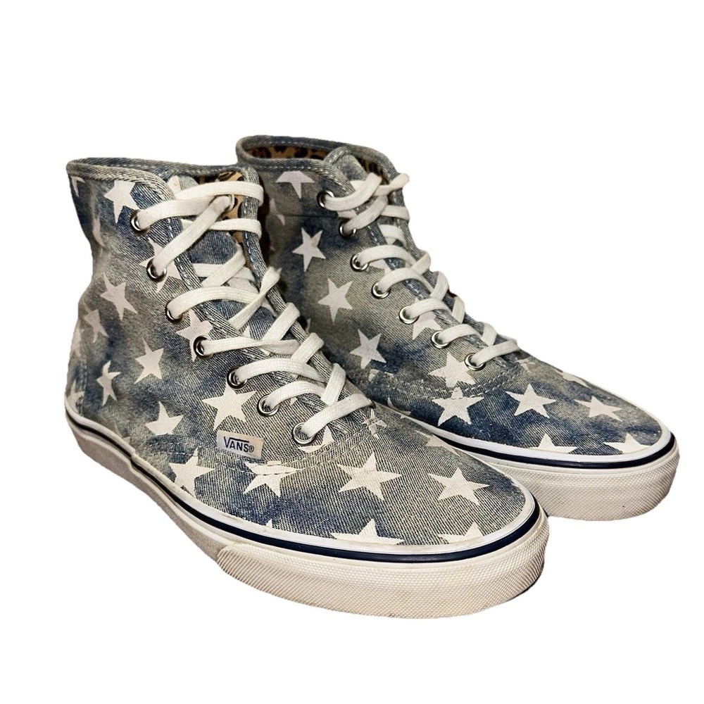 2013 Vans Women's Authentic Hi Off The Wall Shoes Washed Denim Stars Leopard 8.5